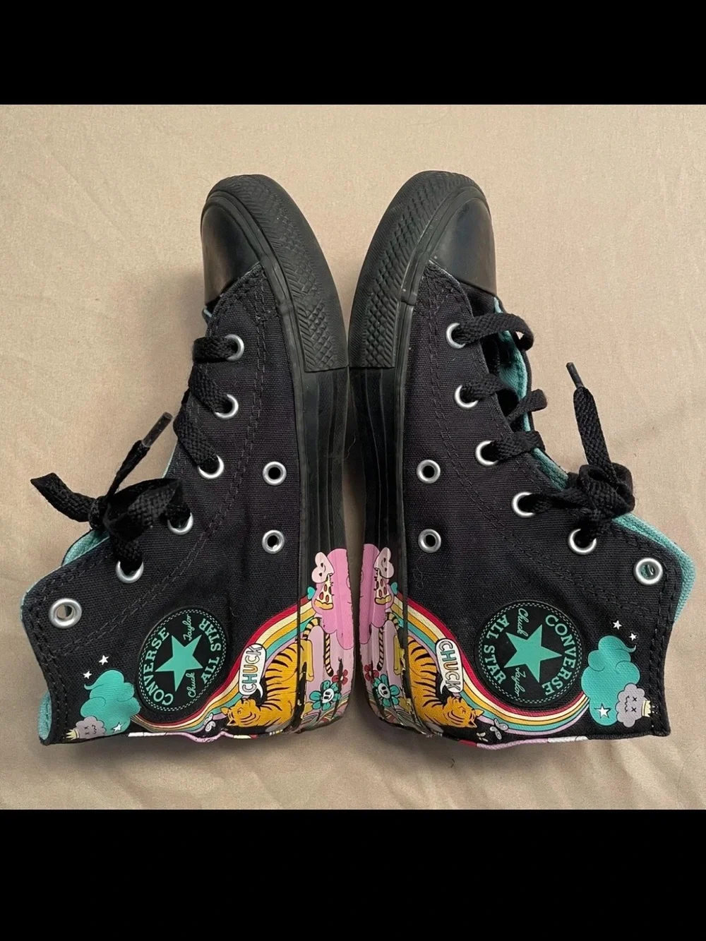Converse Kids Black High-Top Sneakers with Rainbow and Character Graphics